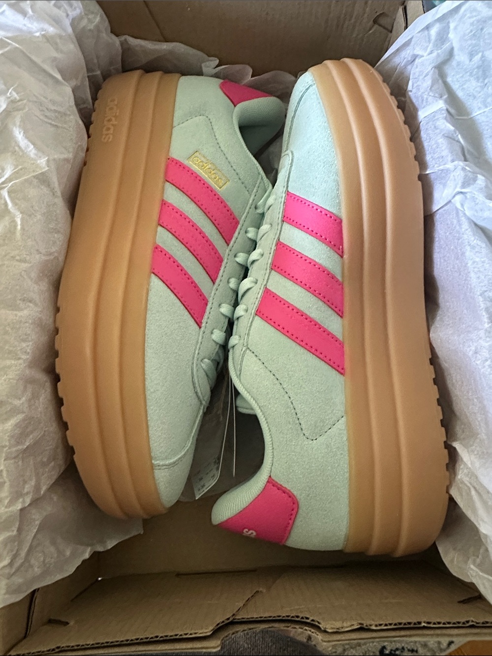 adidas Women's Platform Sneakers in Mint with Pink Stripes